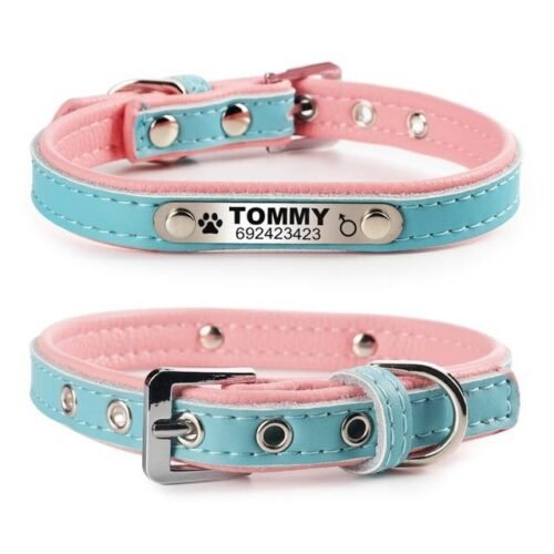 Leather Puppy Cat Pet Collars ID Tag