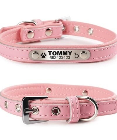 Leather Puppy Cat Pet Collars ID Tag