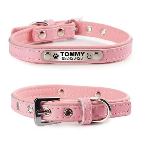 Leather Puppy Cat Pet Collars ID Tag
