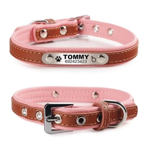 Leather Puppy Cat Pet Collars ID Tag