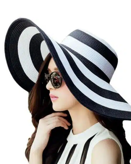 Women's Striped Overflowed Floppy Straw Panama Sun Hat