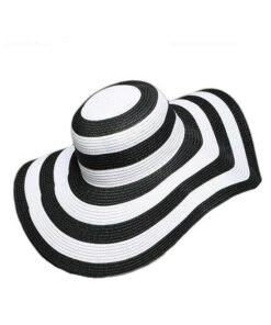 Women's Striped Overflowed Floppy Straw Panama Sun Hat