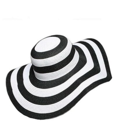 Women's Striped Overflowed Floppy Straw Panama Sun Hat