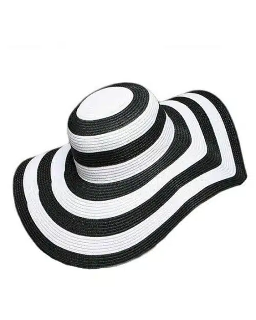 Women's Striped Overflowed Floppy Straw Panama Sun Hat