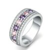 Blaike Round 925 Sterling Silver Purple & Pink Rhinestone Anies Wedding Ring