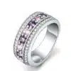 Blaike Round 925 Sterling Silver Purple & Pink Rhinestone Anies Wedding Ring