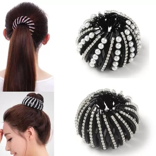 M MISM Pearl Rhinestones Colorful Bud Hair Claw Bun Hairpins