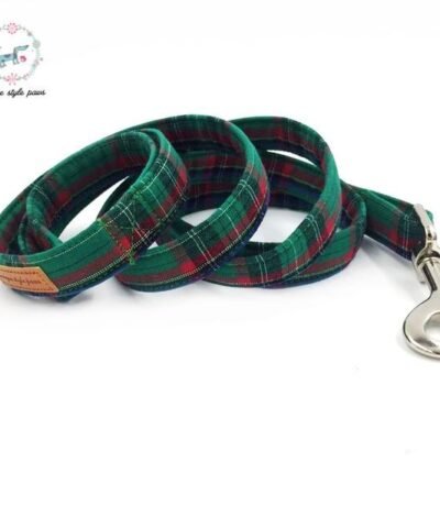 Green Check Pet Bowtie, Collar and Leashes