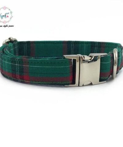 Green Check Pet Bowtie, Collar and Leashes