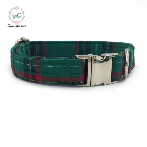 Green Check Pet Bowtie, Collar and Leashes