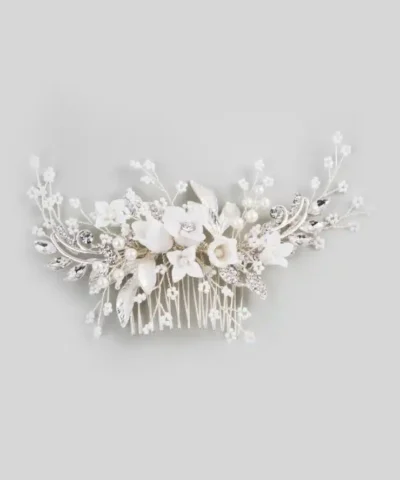 Abyjewelry Floral Silver Hair Comb Piece Pearls Headpiece