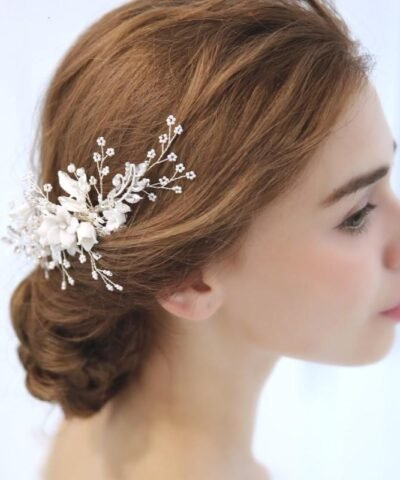 Abyjewelry Floral Silver Hair Comb Piece Pearls Headpiece