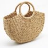 Women's Handmade Bucket Summer Round Straw Totes Bag