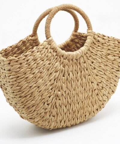 Women's Handmade Bucket Summer Round Straw Totes Bag