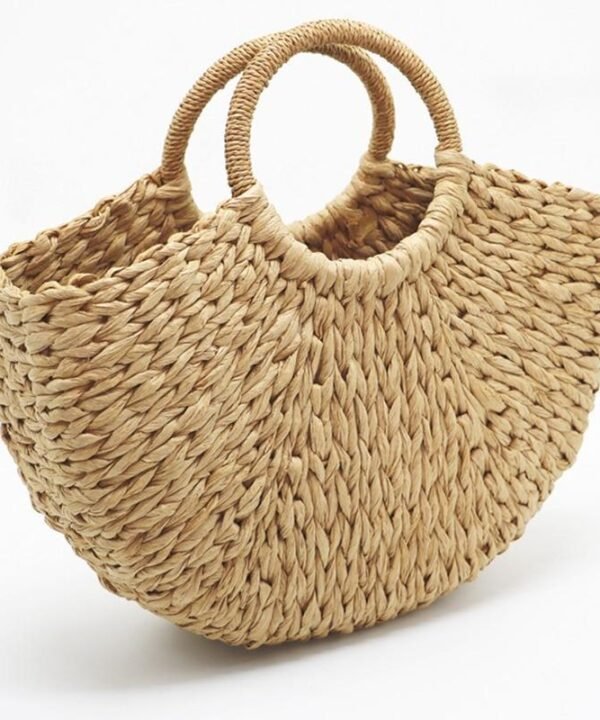 Women's Handmade Bucket Summer Round Straw Totes Bag