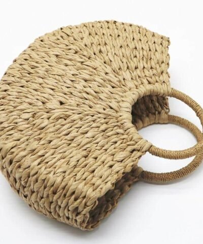 Women's Handmade Bucket Summer Round Straw Totes Bag