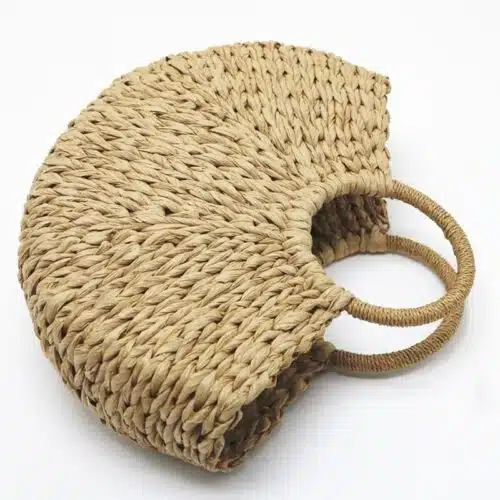 Women's Handmade Bucket Summer Round Straw Totes Bag