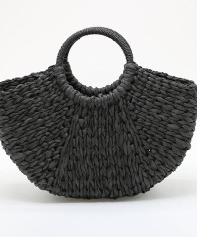 Women's Handmade Bucket Summer Round Straw Totes Bag