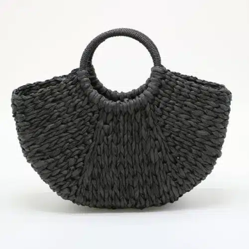 Women's Handmade Bucket Summer Round Straw Totes Bag