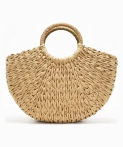 Women's Handmade Bucket Summer Round Straw Totes Bag