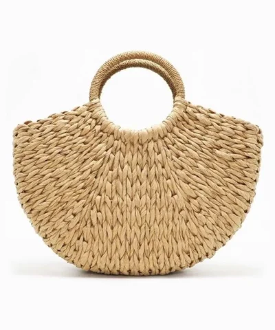 Women's Handmade Bucket Summer Round Straw Totes Bag