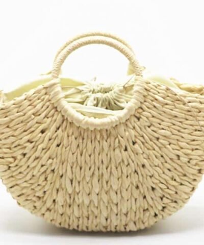 Women's Handmade Bucket Summer Round Straw Totes Bag