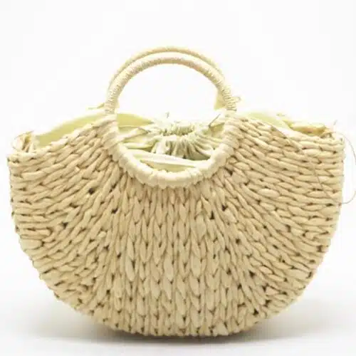 Women's Handmade Bucket Summer Round Straw Totes Bag