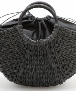 Women's Handmade Bucket Summer Round Straw Totes Bag