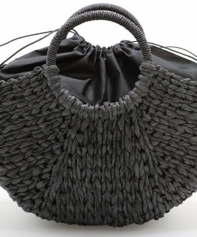 Women's Handmade Bucket Summer Round Straw Totes Bag