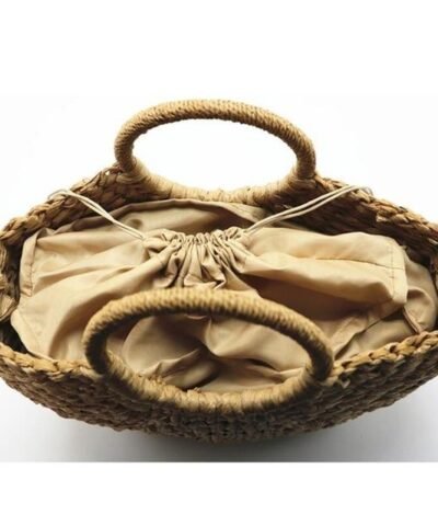 Women's Handmade Bucket Summer Round Straw Totes Bag