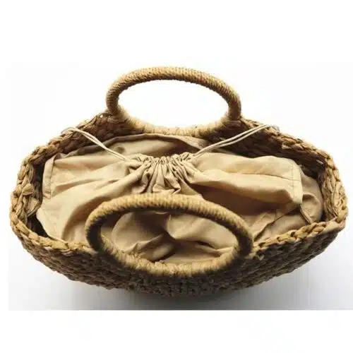 Women's Handmade Bucket Summer Round Straw Totes Bag