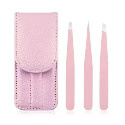 Eyebrow Tweezers Stainless Steel Point Hair Removal Makeup Tool Kit with Bag