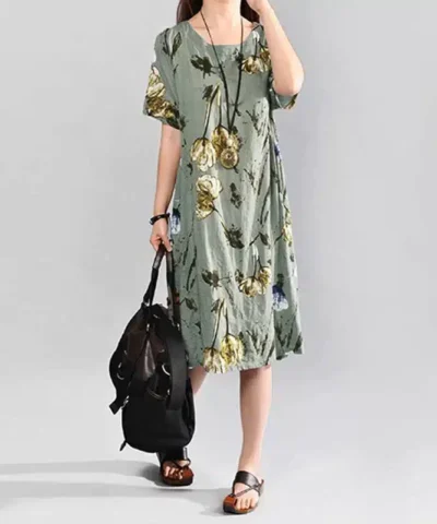 Women's Vintage Floral Print Midi Dresses, Plus Size
