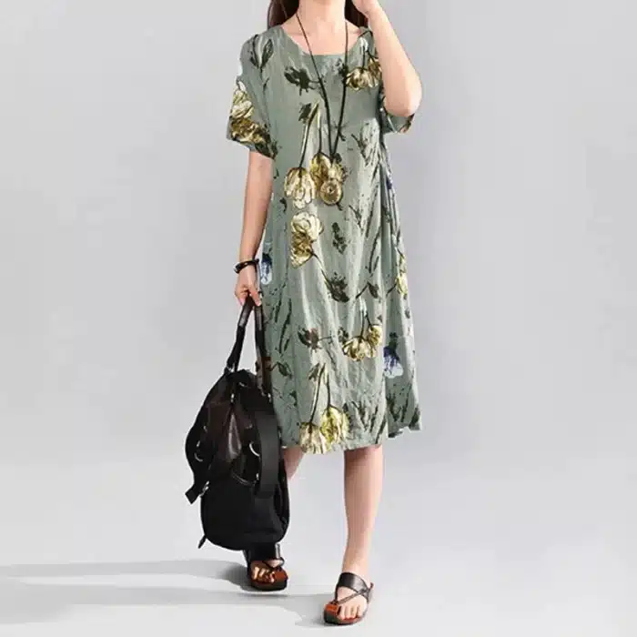 Women's Vintage Floral Print Midi Dresses, Plus Size
