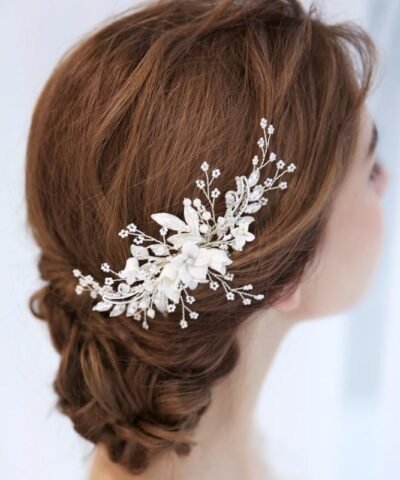 Abyjewelry Floral Silver Hair Comb Piece Pearls Headpiece