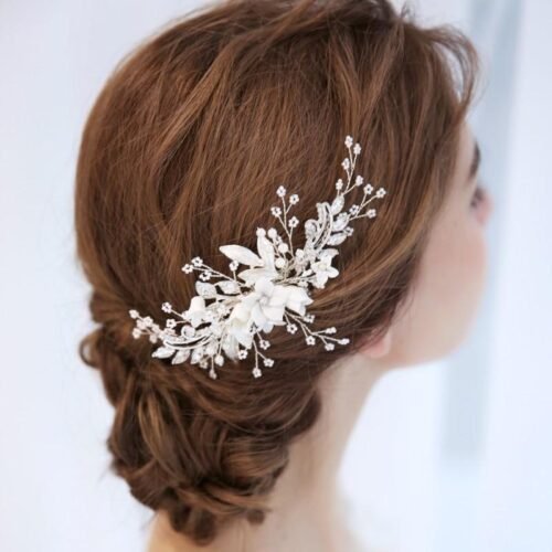 Abyjewelry Floral Silver Hair Comb Piece Pearls Headpiece