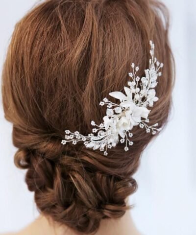 Abyjewelry Floral Silver Hair Comb Piece Pearls Headpiece