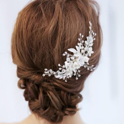 Abyjewelry Floral Silver Hair Comb Piece Pearls Headpiece