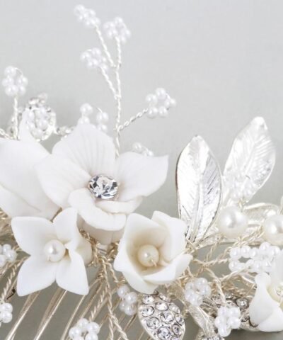 Abyjewelry Floral Silver Hair Comb Piece Pearls Headpiece