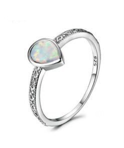 Blaike 925 Sterling Silver Filled Water Drop Fire Opal Rings