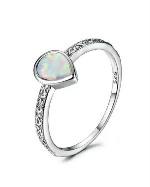 Blaike 925 Sterling Silver Filled Water Drop Fire Opal Rings