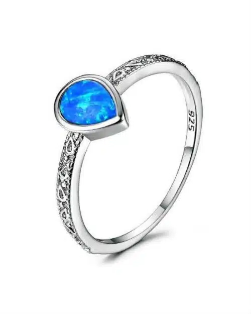 Blaike 925 Sterling Silver Filled Water Drop Fire Opal Rings