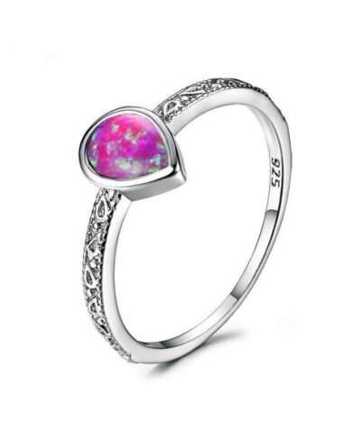Blaike 925 Sterling Silver Filled Water Drop Fire Opal Rings
