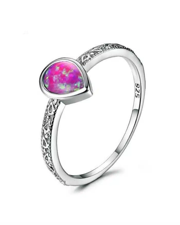 Blaike 925 Sterling Silver Filled Water Drop Fire Opal Rings