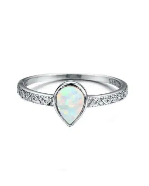 Blaike 925 Sterling Silver Filled Water Drop Fire Opal Rings