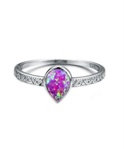 Blaike 925 Sterling Silver Filled Water Drop Fire Opal Rings