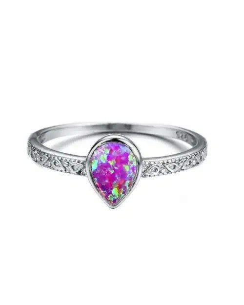 Blaike 925 Sterling Silver Filled Water Drop Fire Opal Rings