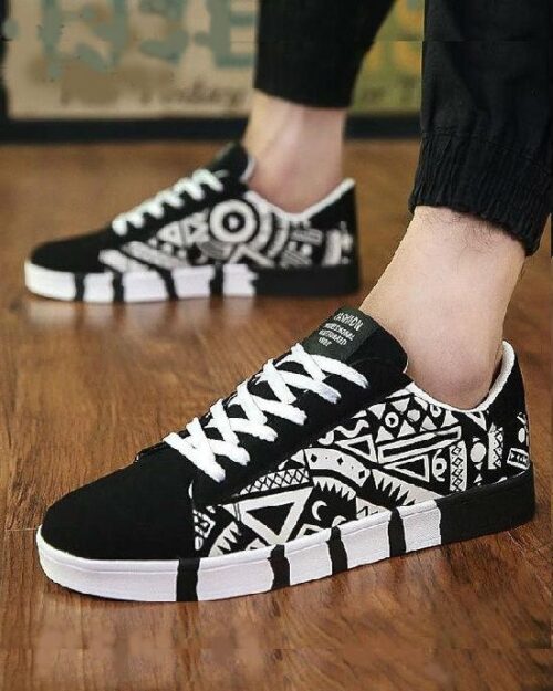 Men's Casual Canvas Lace-Up Print Sneakers