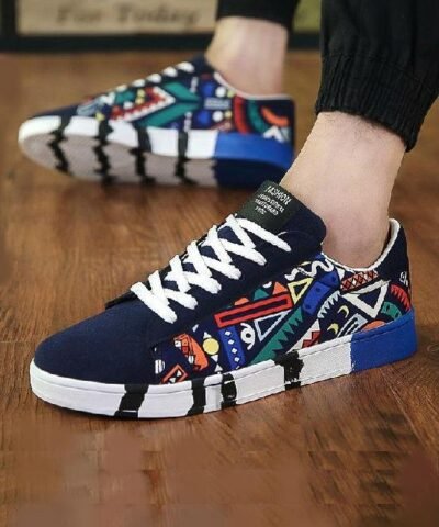 Men's Casual Canvas Lace-Up Print Sneakers