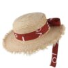 Women's Summer Straw Raffia Woven Print Ribbon Decor Beach Hat